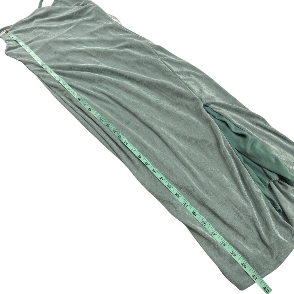 21 SAINTS Womens Sz S Green Midi Dress Crowl Neck Low Back Side Slit Shiny Fairy - Picture 11 of 12